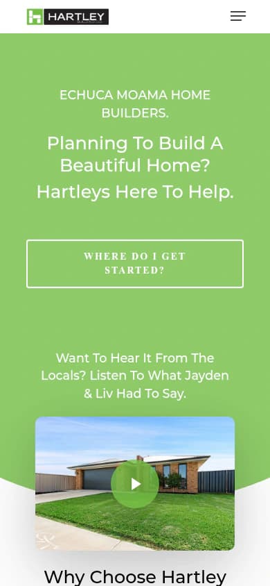 Hartley Building Co website, mobile view