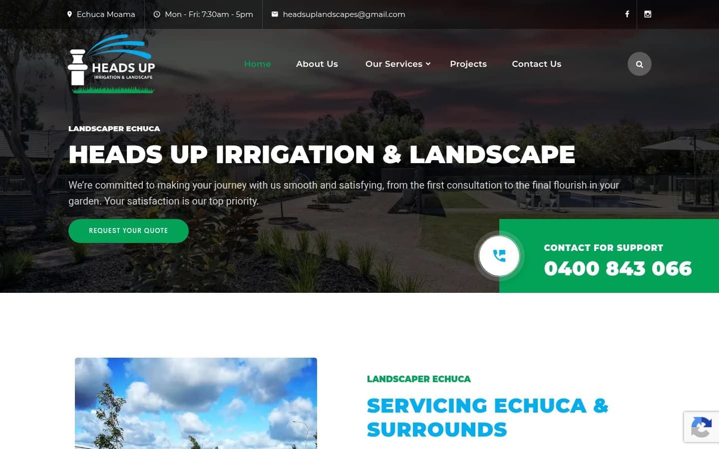 Heads Up Irrigation & Landscape website built by Hike, desktop view