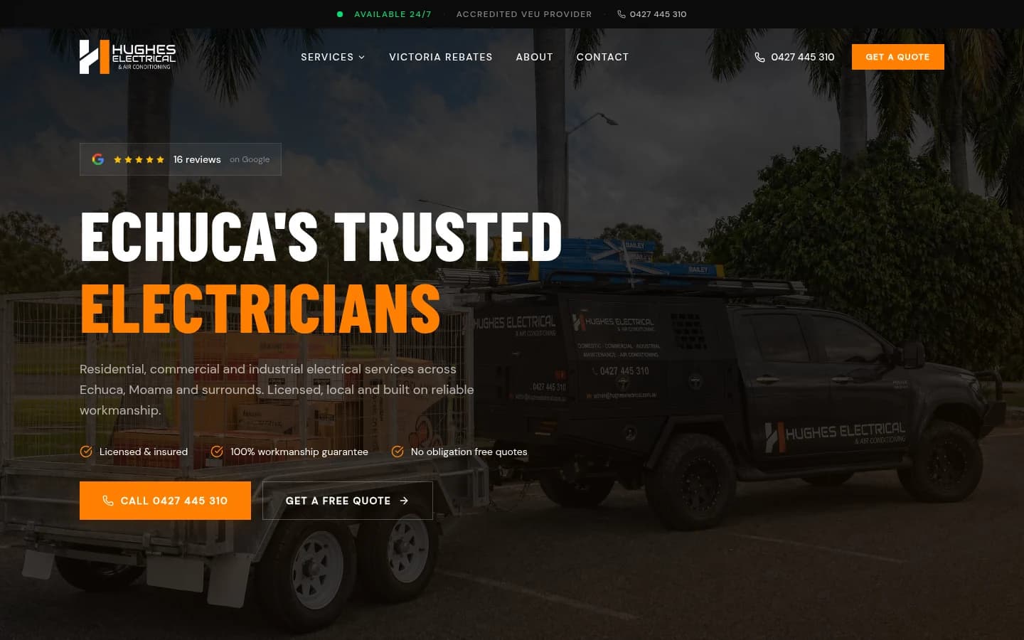Hughes Electrical website built by Hike, desktop view