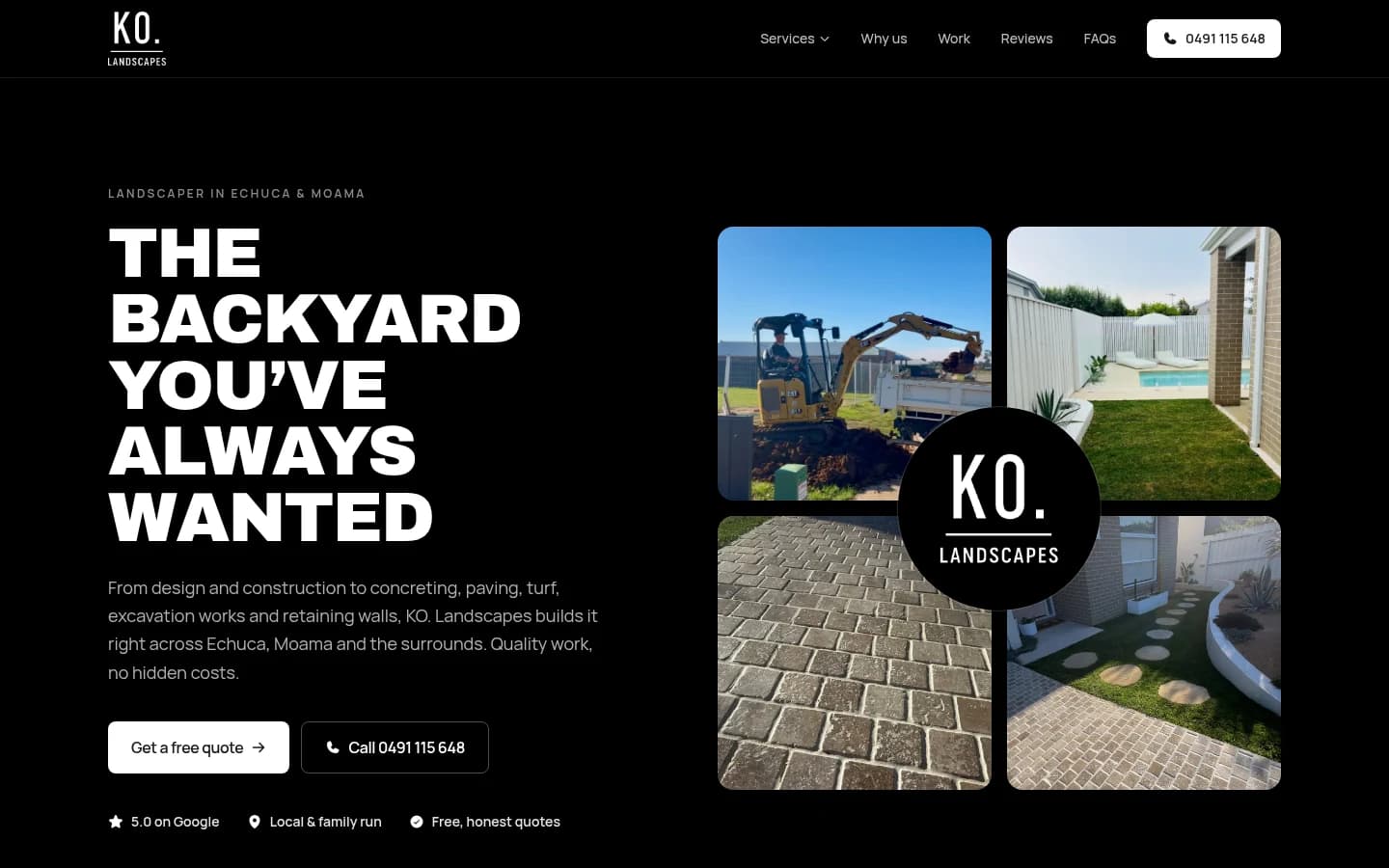 KO. Landscapes website built by Hike, desktop view