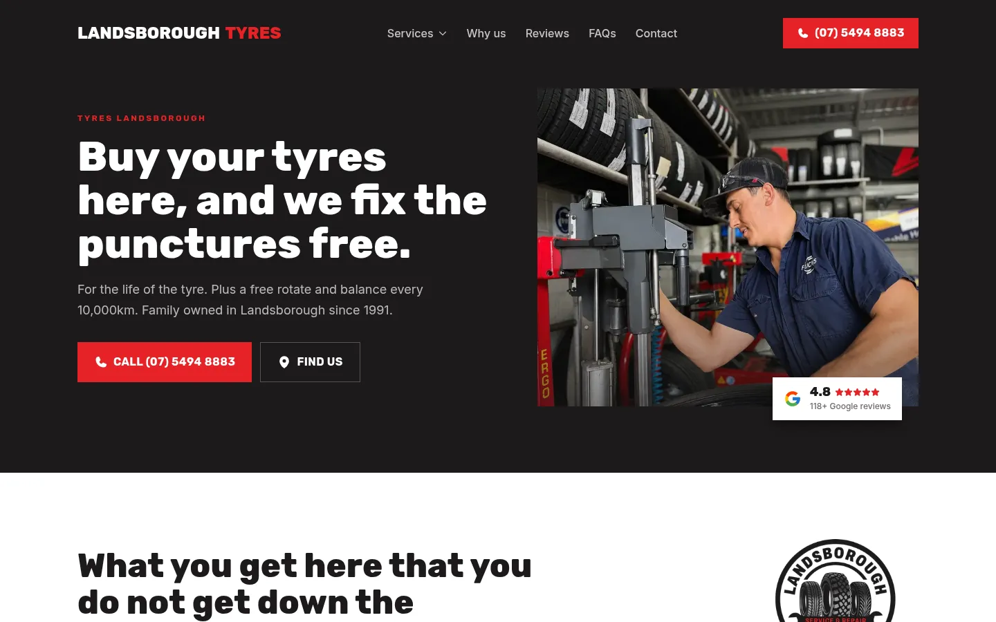 Landsborough Tyres website built by Hike, desktop view