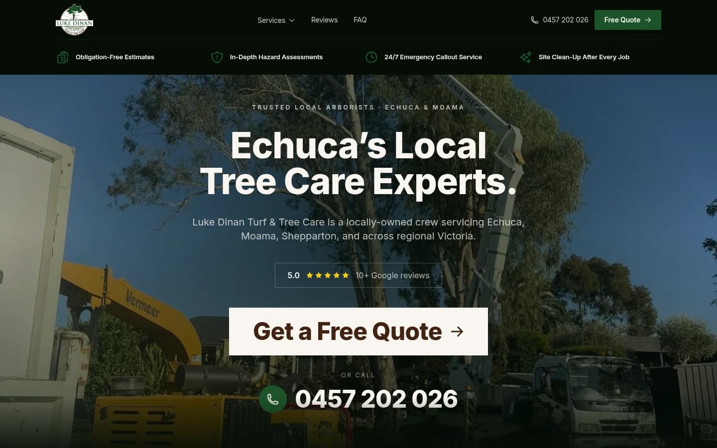 Luke Dinan Turf & Tree Care website built by Hike, desktop view
