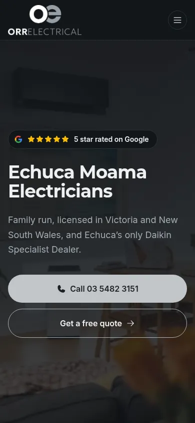Orr Electrical website, mobile view