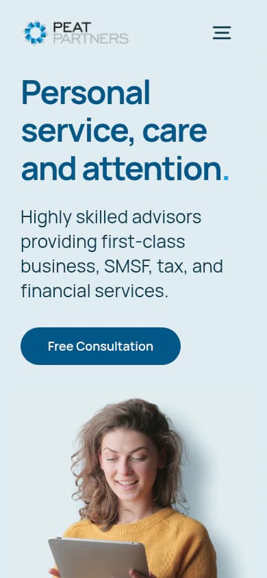 Peat Partners website, mobile view