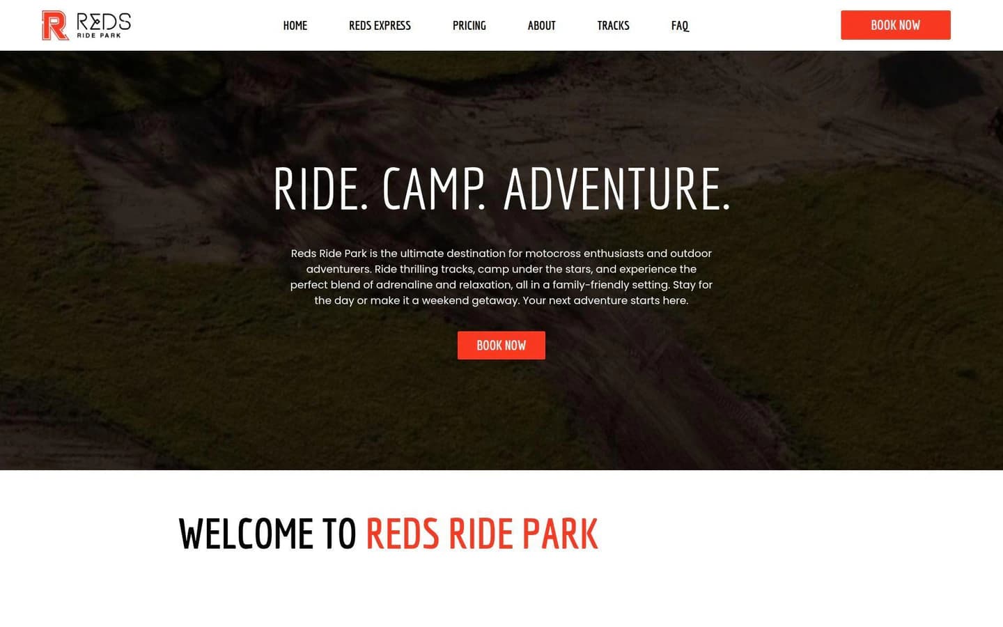 Reds Ride Park website built by Hike, desktop view