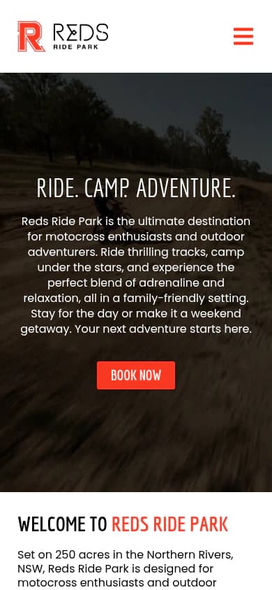 Reds Ride Park website, mobile view