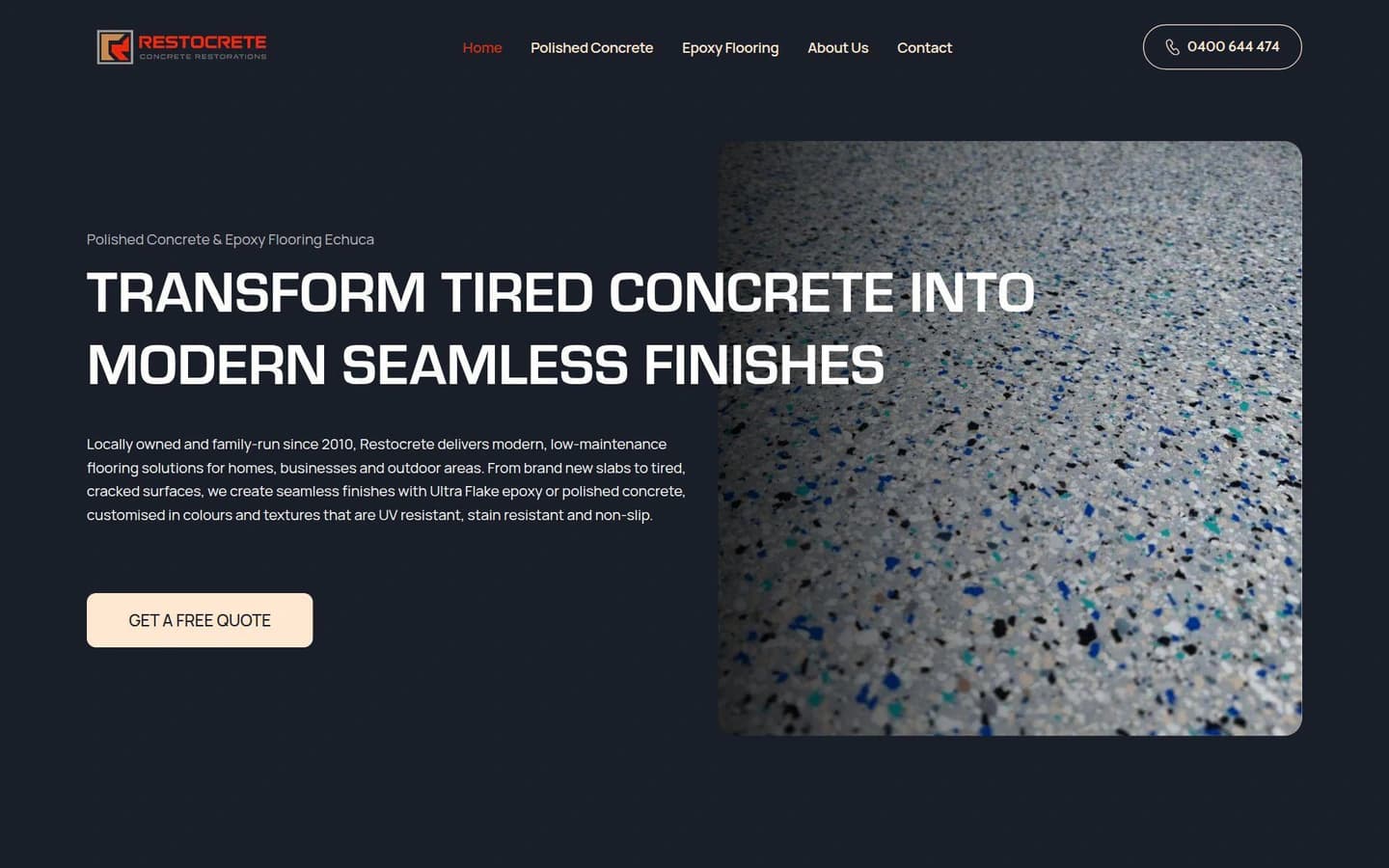 Restocrete website built by Hike, desktop view