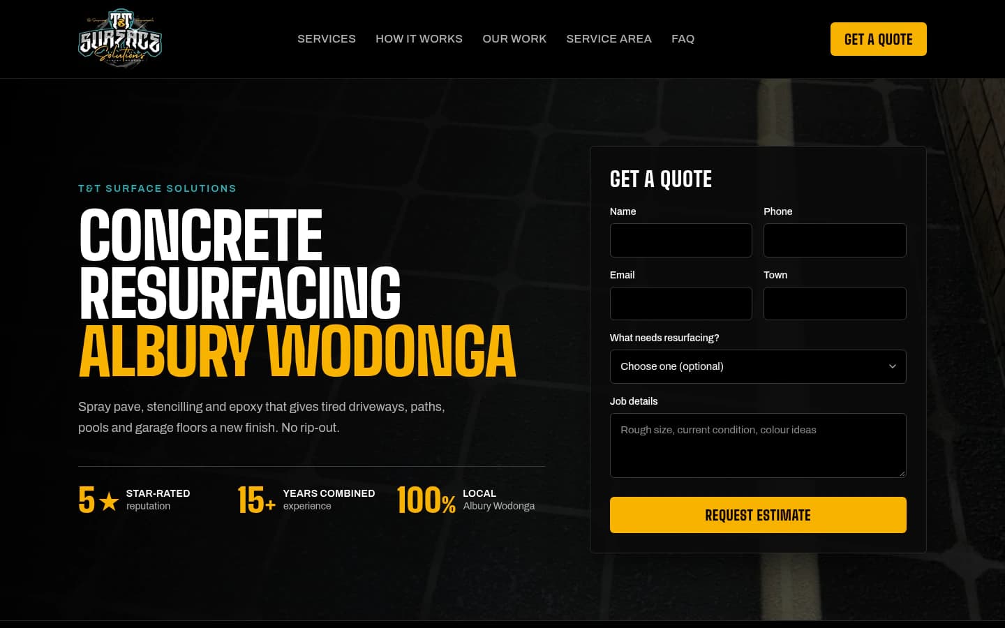 T&T Surface Solutions website built by Hike, desktop view