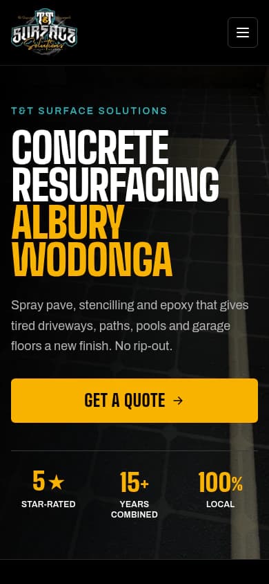 T&T Surface Solutions website, mobile view