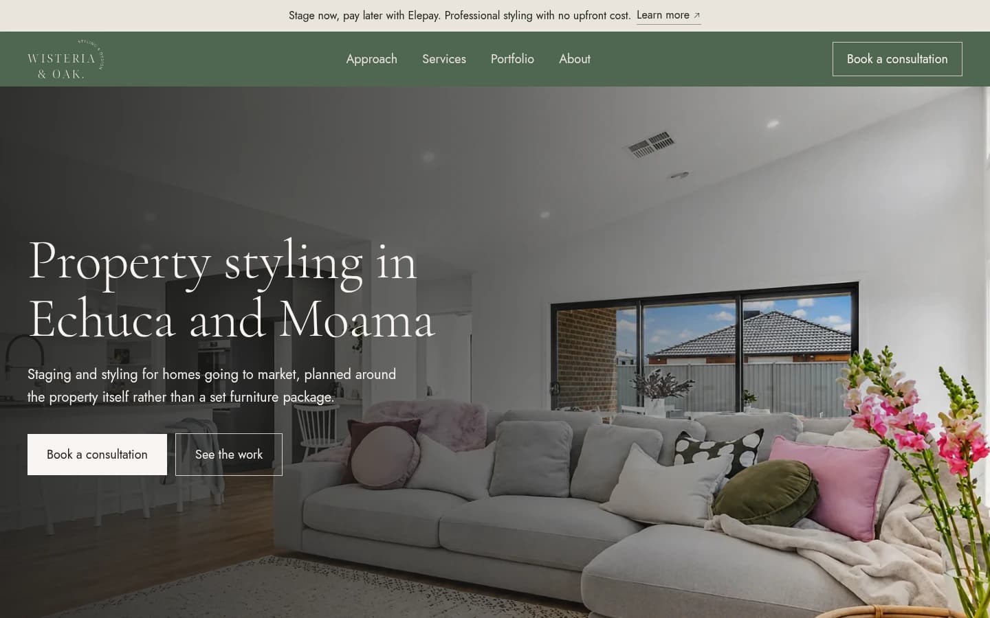 Wisteria & Oak Styling website built by Hike, desktop view