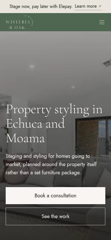 Wisteria & Oak Styling website, mobile view