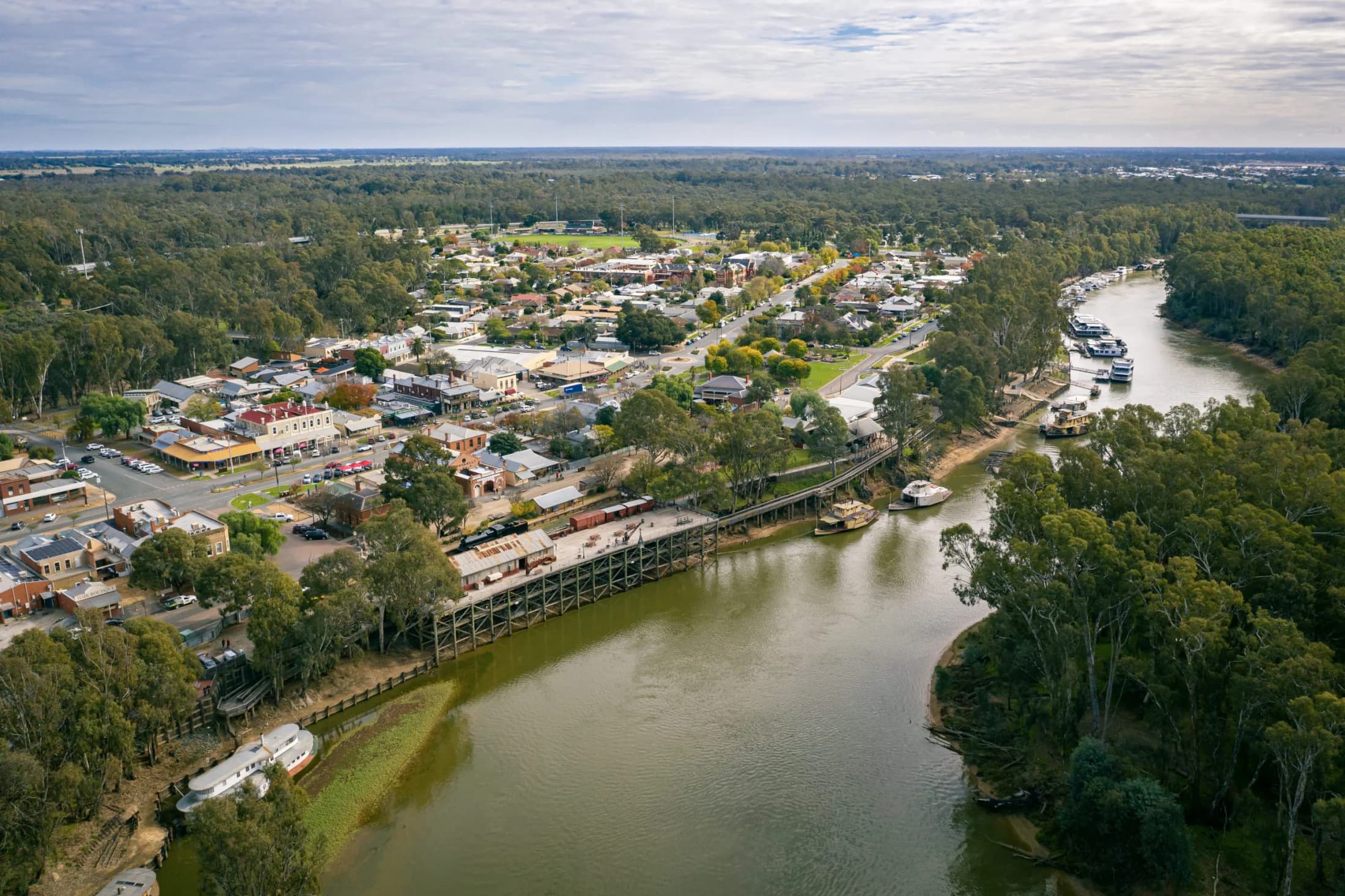 Aerial view of Echuca on the Murray River, where Hike builds and ranks local business websites